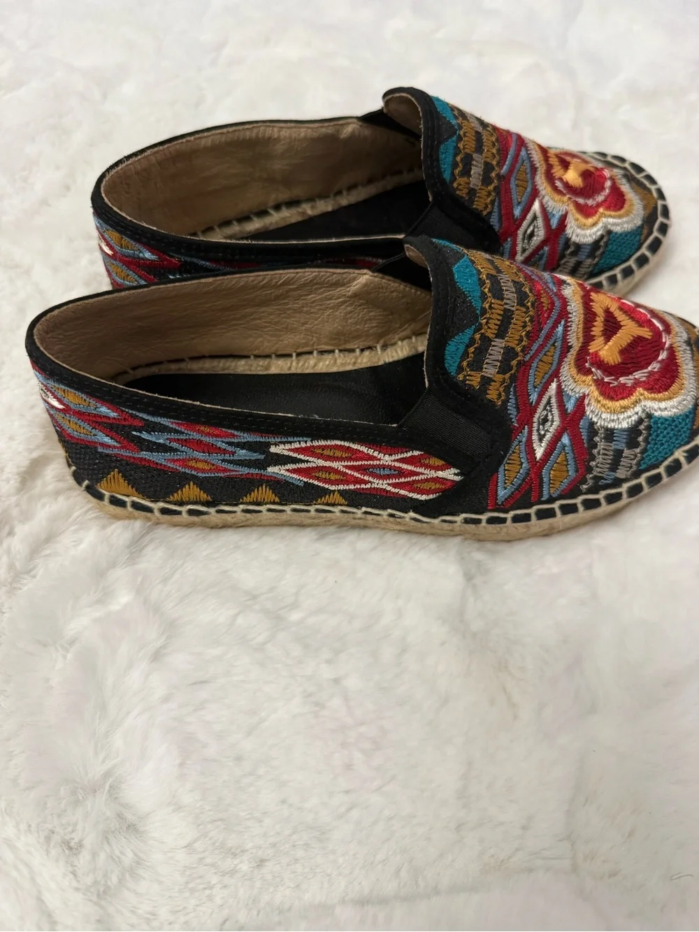 Johnny Was Embroidered Espadrille Slip On Flats Floral Boho Worn Once 37or 6.5